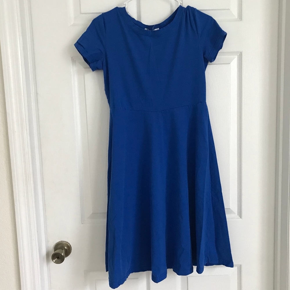 Blue Short Sleeve Round Neck  Flared Midi Dress